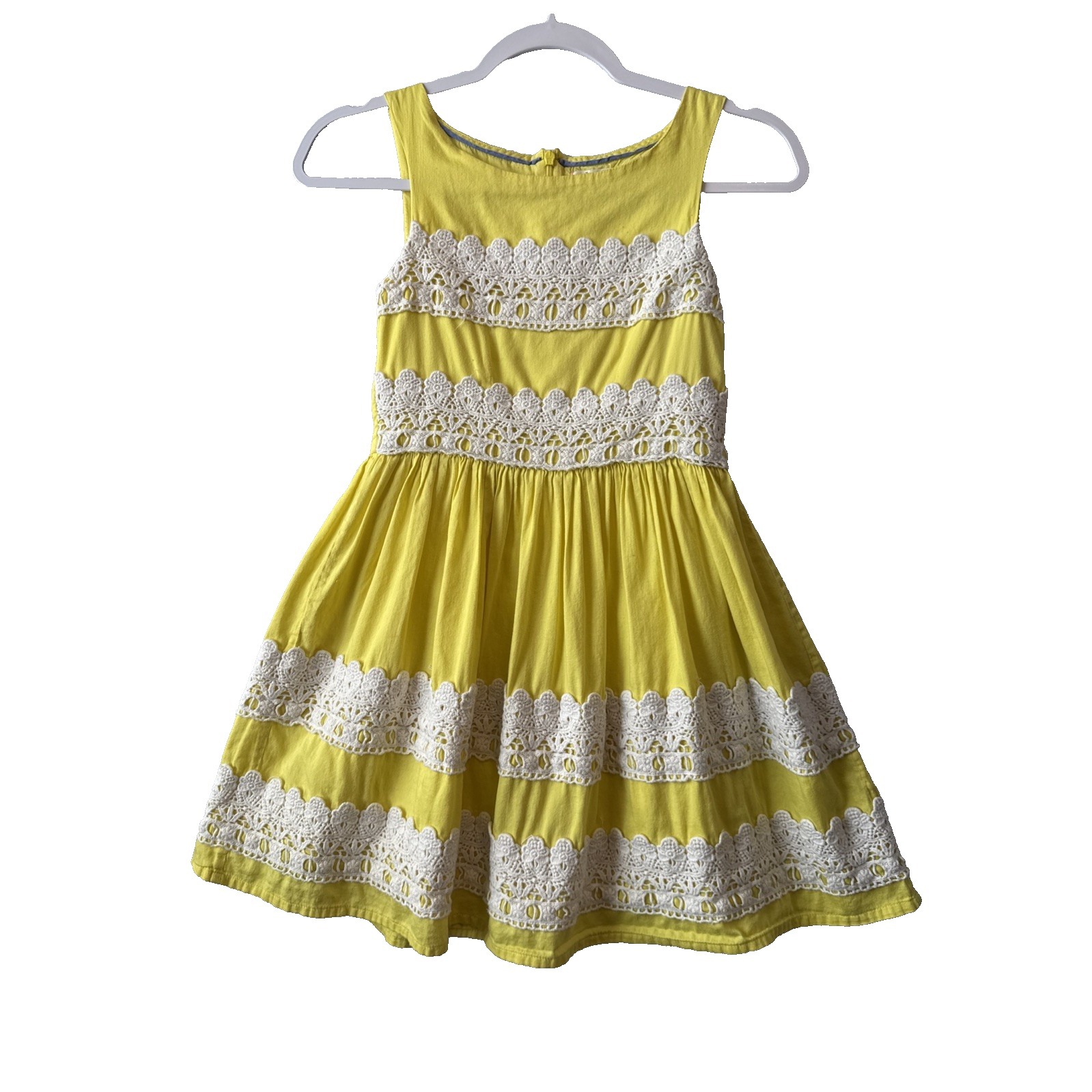 Johnnie B Lemon Yellow White Crochet Lace Fit & Flare Dress Girls 9/10 Cottage